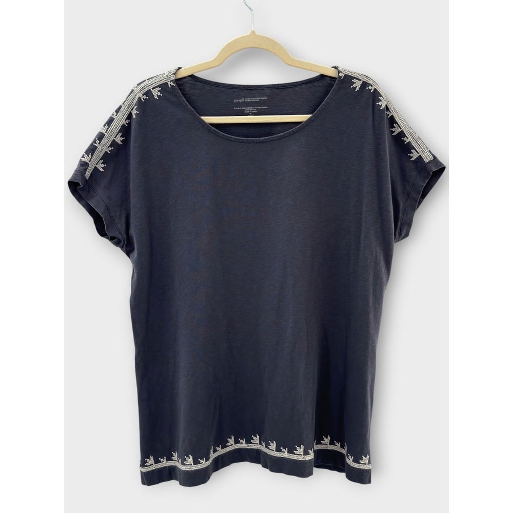 J Jill Pure Jill Embroidered Cotton Tunic Top Relaxed‎ Boho Med Petite Coastal